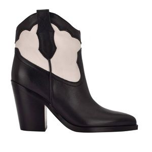Women’s Marc Fisher LTD $239 Gona Black/White Leather Western Bootie Size 6